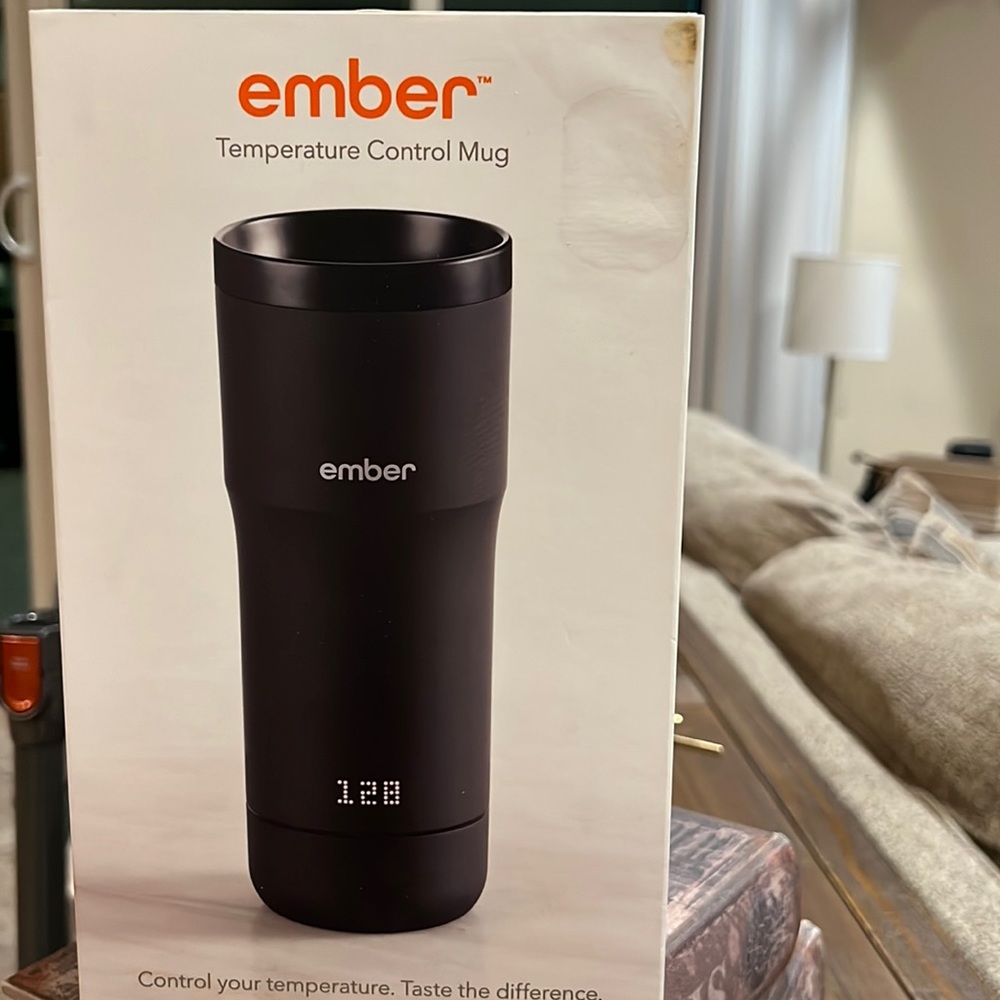 Ember coffee mug. Glue on box discolored but never opened or used.